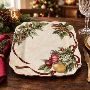 222 Fifth Yuletide Celebration Square Dinner Plate Fine China Christmas Fruit